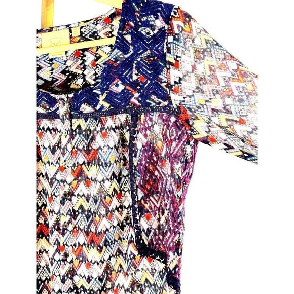 Anthropologie Vanessa Virginia Boho 3/4 Sleeve Multicolor Blouse Sz 2P EUC - Picture 2 of 12